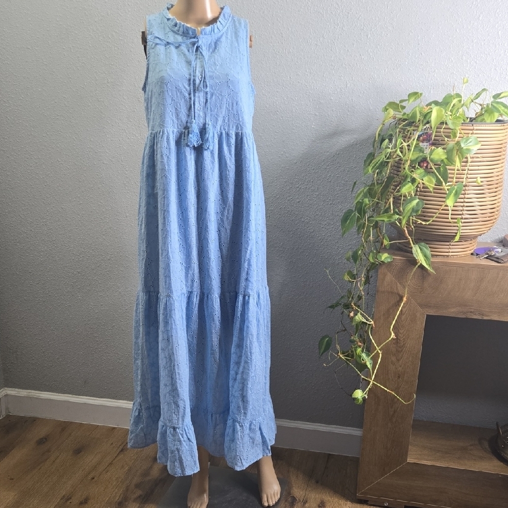 Blue Sleeveless Mock Neck Sundress